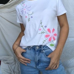 Vintage Embroidered Flower Short Sleeve Girly Top